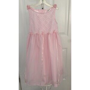 Vtg Girls Rare Editions Pink Tulle Dress 6 Rosette Pearl Easter Special Occasion